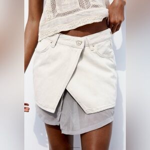 ZARA Asymmetrical Wrap Denim Mini Skirt | Size S | Light Blue & Grey